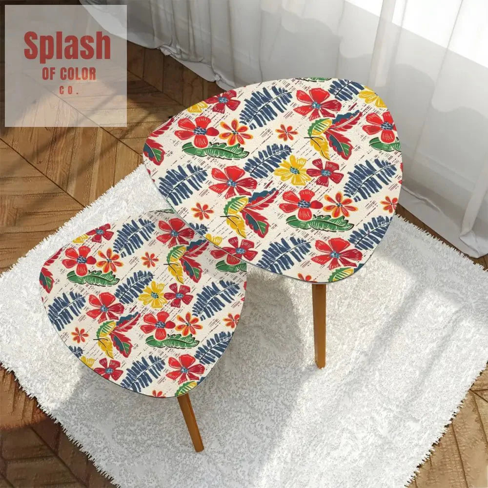Bold Floral Vintage Heritage Blue Yellow Green Modern Nesting Tables
