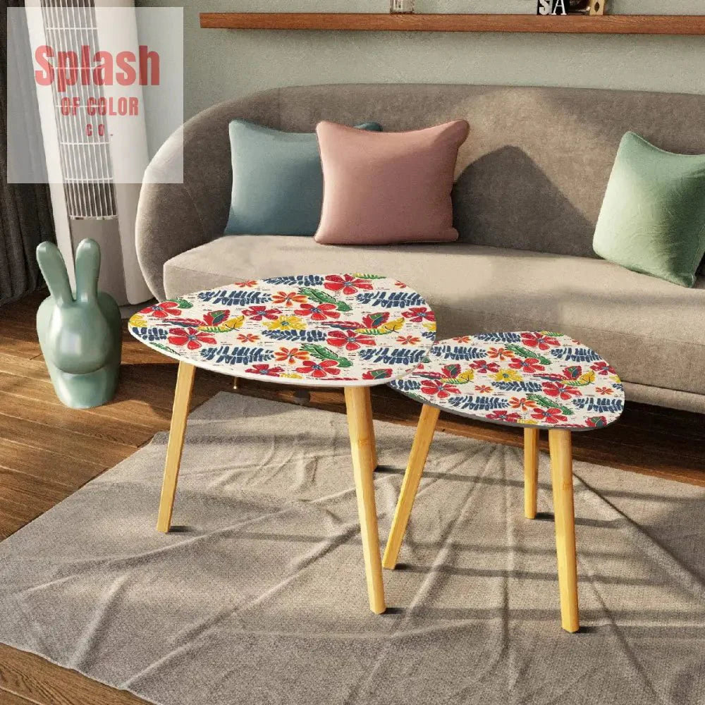 Bold Floral Vintage Heritage Blue Yellow Green Modern Nesting Tables