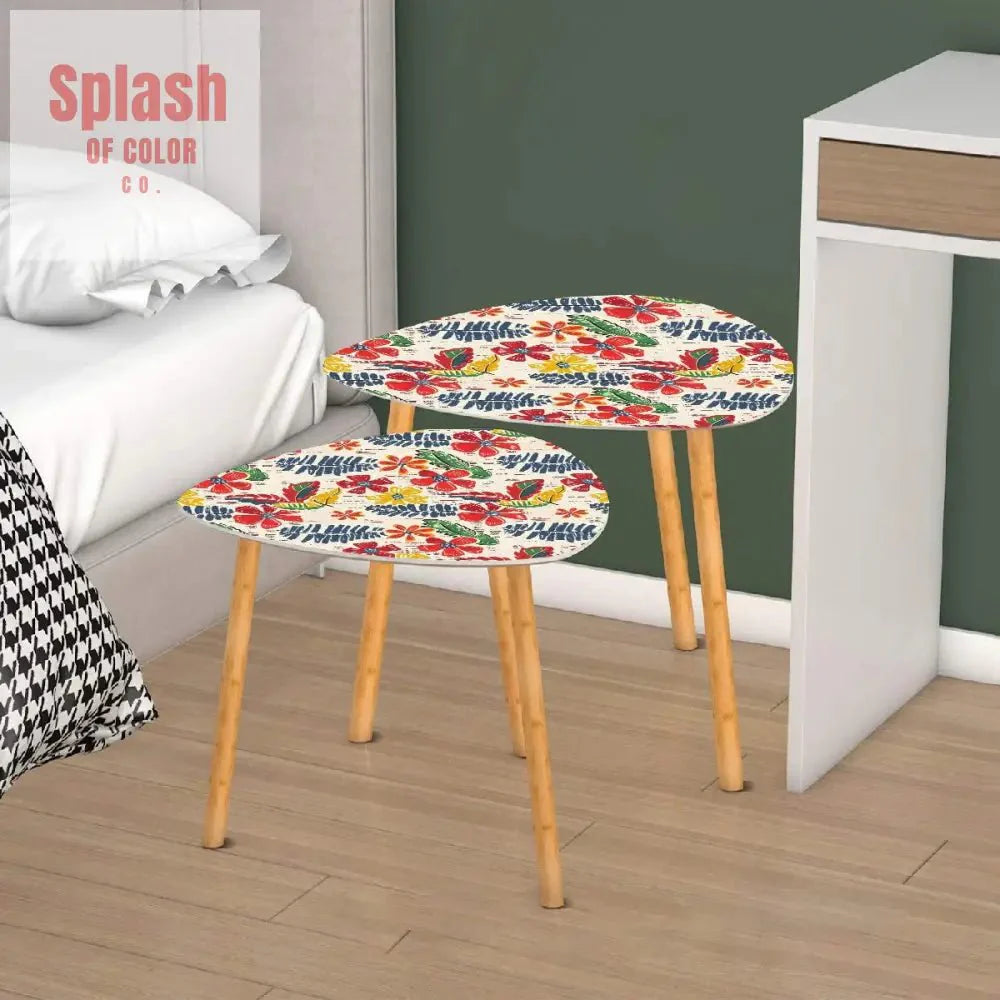 Bold Floral Vintage Heritage Blue Yellow Green Modern Nesting Tables