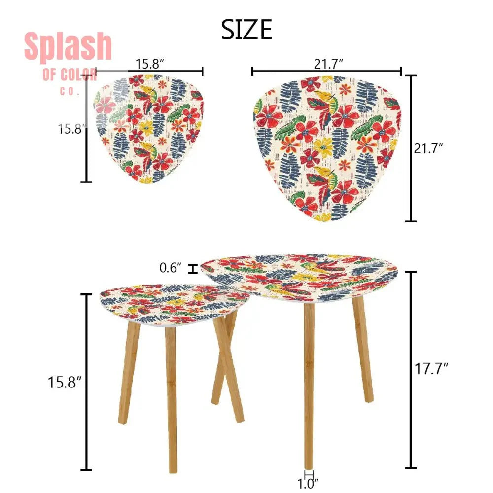 Bold Floral Vintage Heritage Blue Yellow Green Modern Nesting Tables