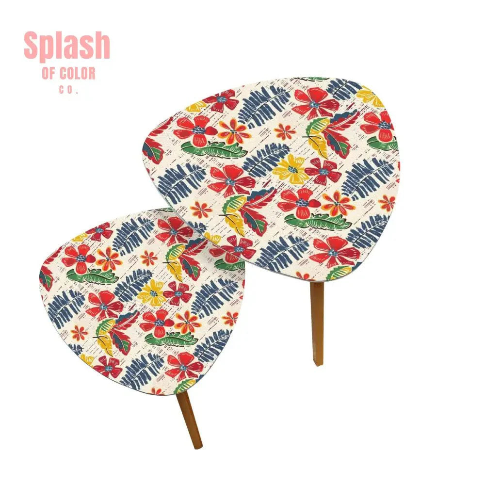 Bold Floral Vintage Heritage Blue Yellow Green Modern Nesting Tables