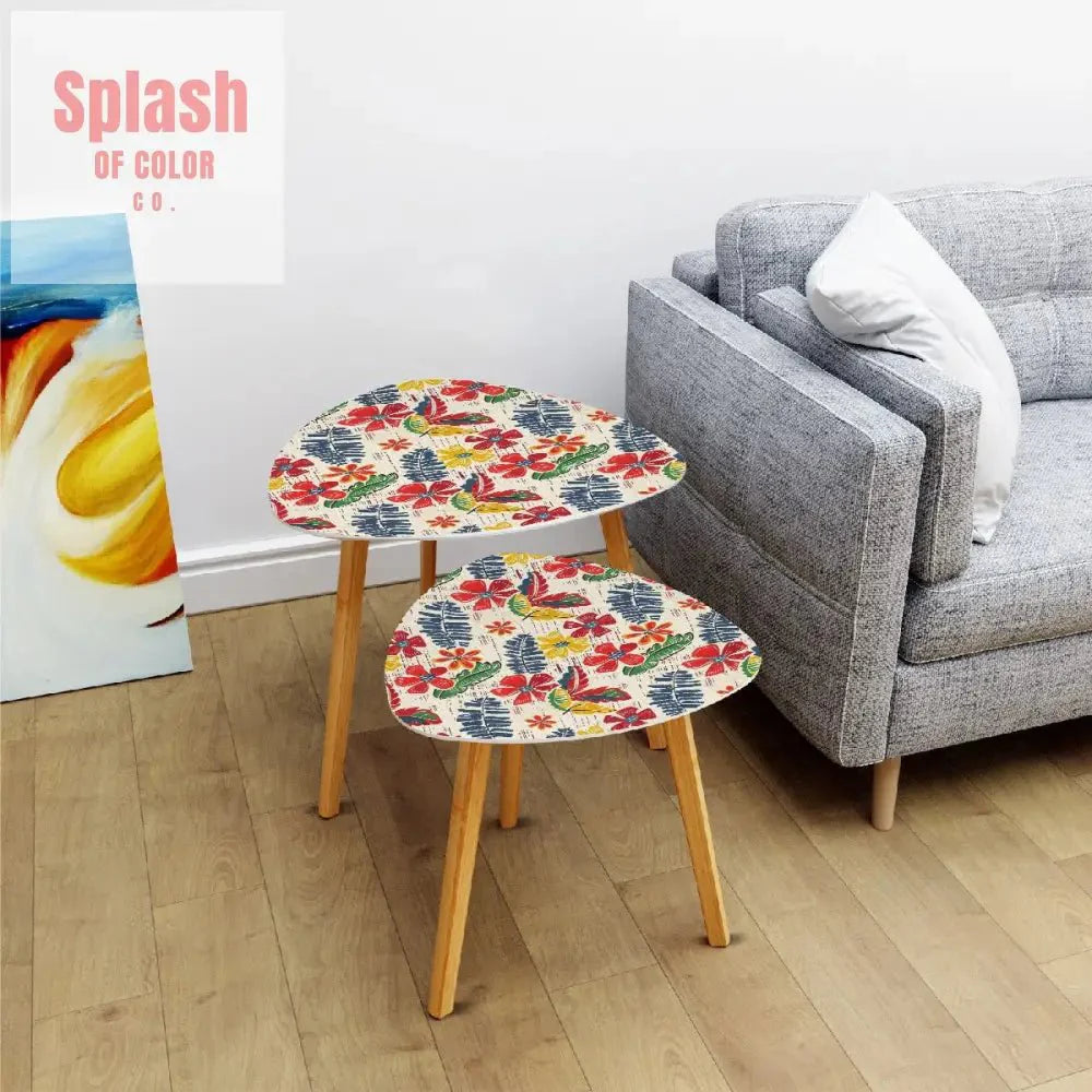 Bold Floral Vintage Heritage Blue Yellow Green Modern Nesting Tables