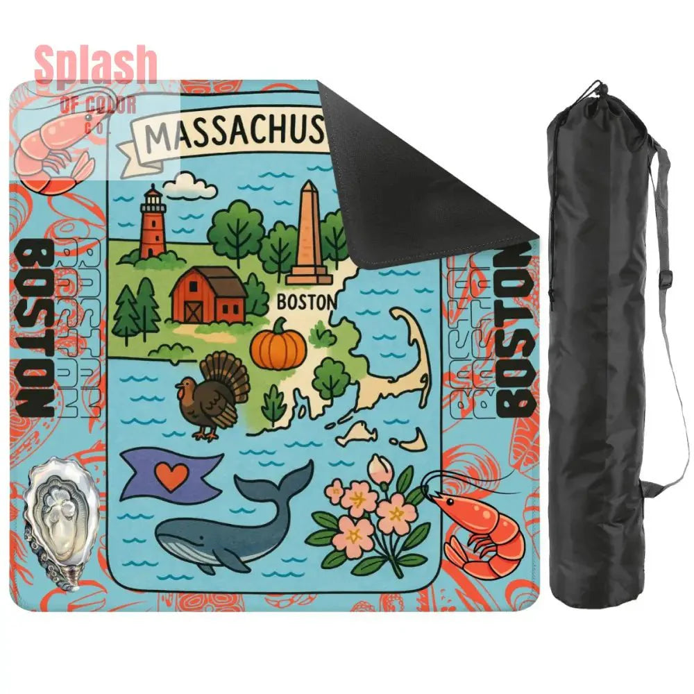 Boston Massachussets Mahjong Mat, Whimsical Playful Orange, Blue Motif