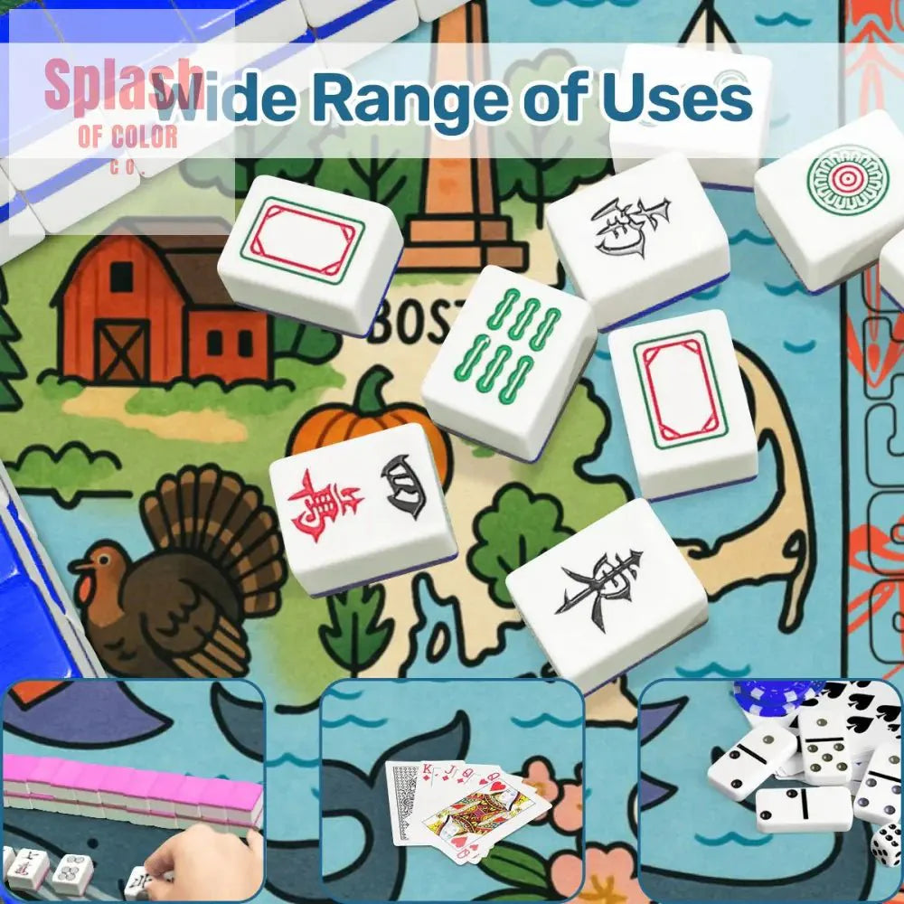 Boston Massachussets Mahjong Mat, Whimsical Playful Orange, Blue Motif