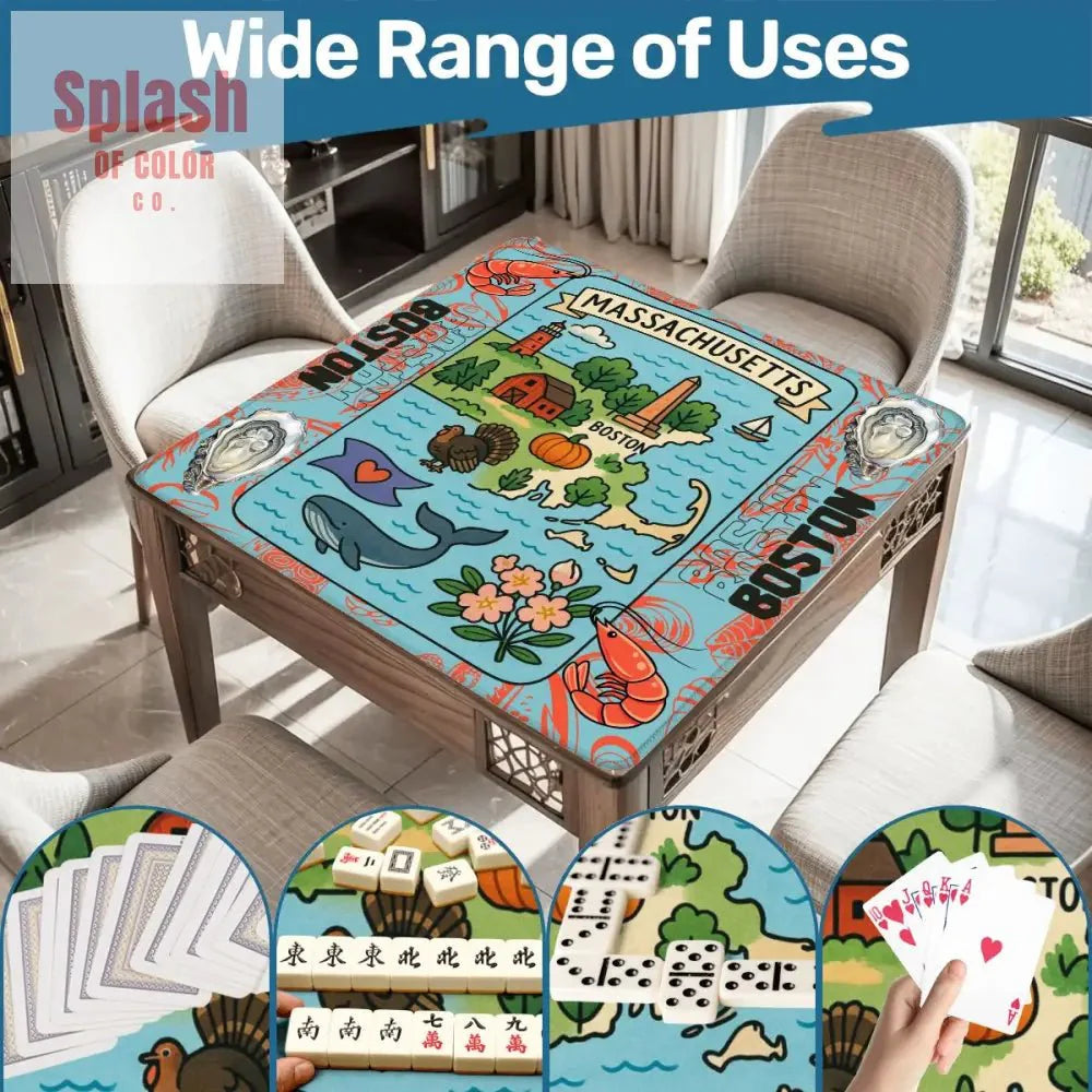 Boston Massachussets Mahjong Mat, Whimsical Playful Orange, Blue Motif