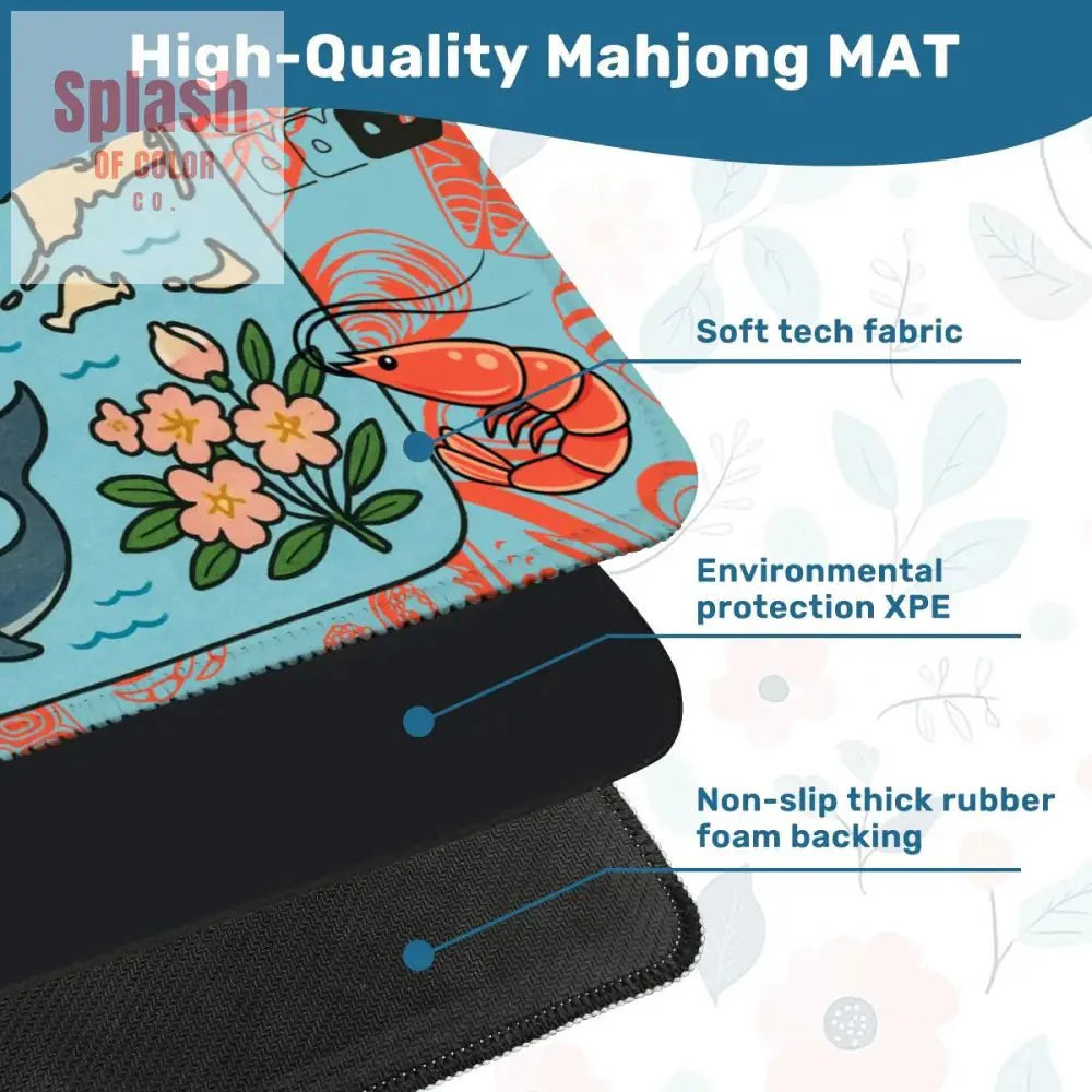 Boston Massachussets Mahjong Mat, Whimsical Playful Orange, Blue Motif