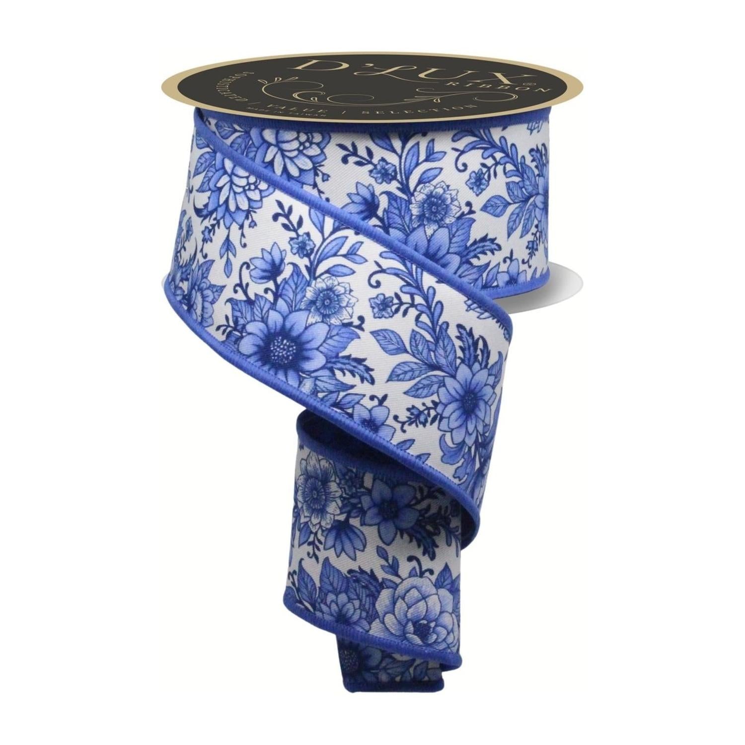 2.5" Chinoiserie Fused Ribbon: Blue (10 Yards)