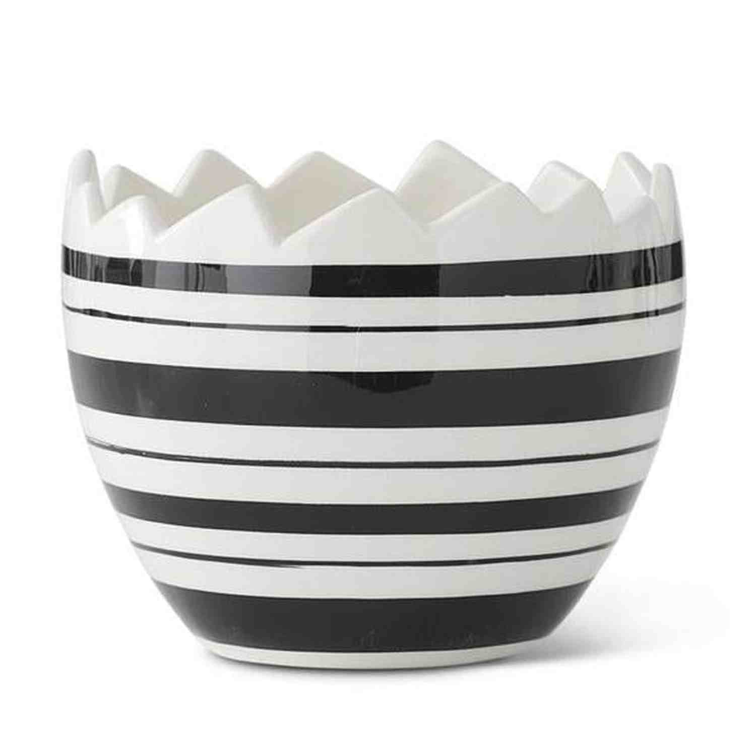 Black & White Striped Ceramic Egg Dishes (Set of 2)