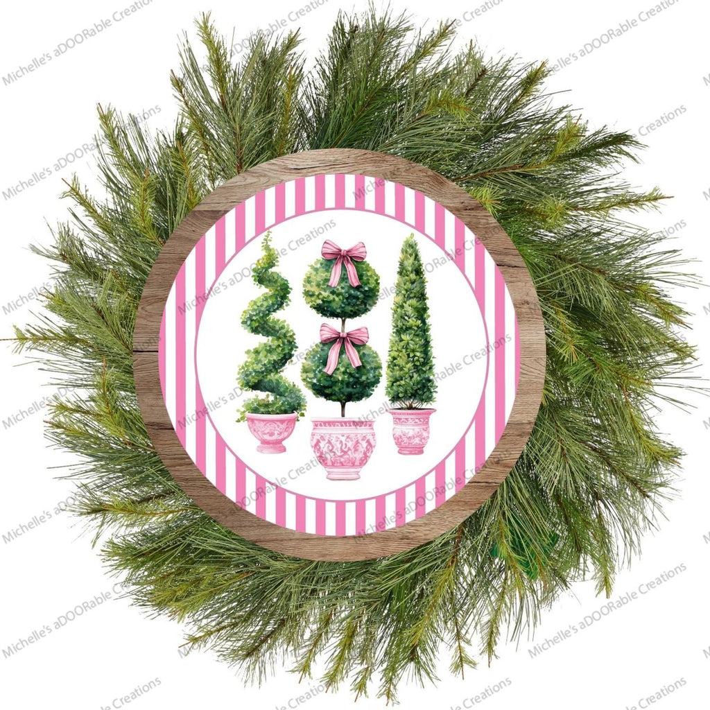 Pink Chinoiserie Topiary Round Sign