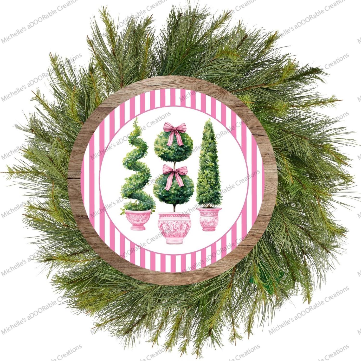 Pink Chinoiserie Topiary Round Sign