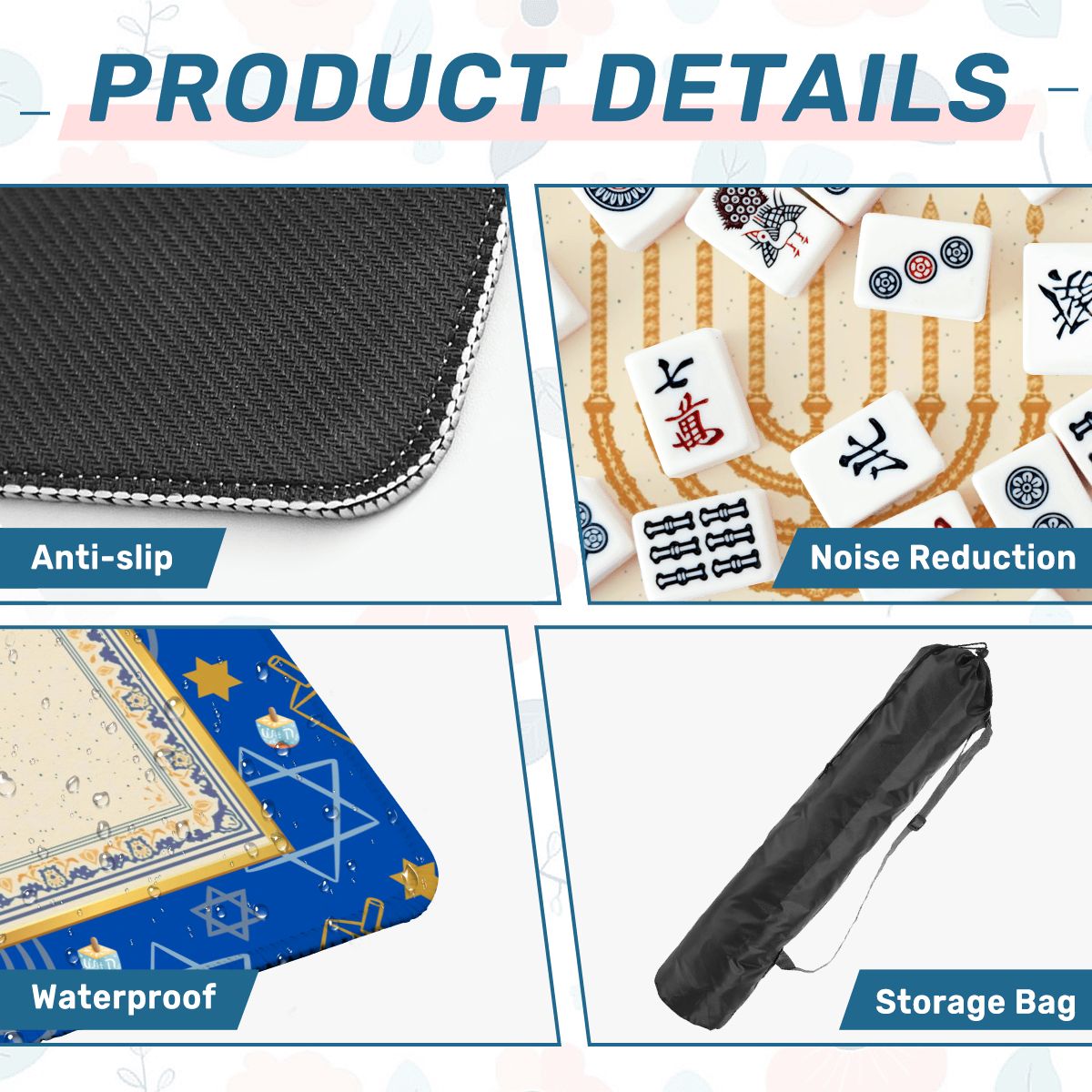 Hanukkah Mahjong Mat With Menorah And Dreidels