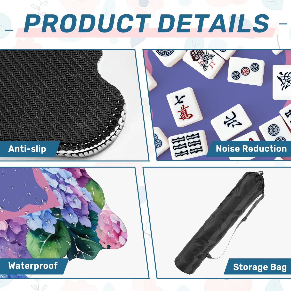 Watercolor Blooming Hydrangeas Scalloped Mahjong Mat