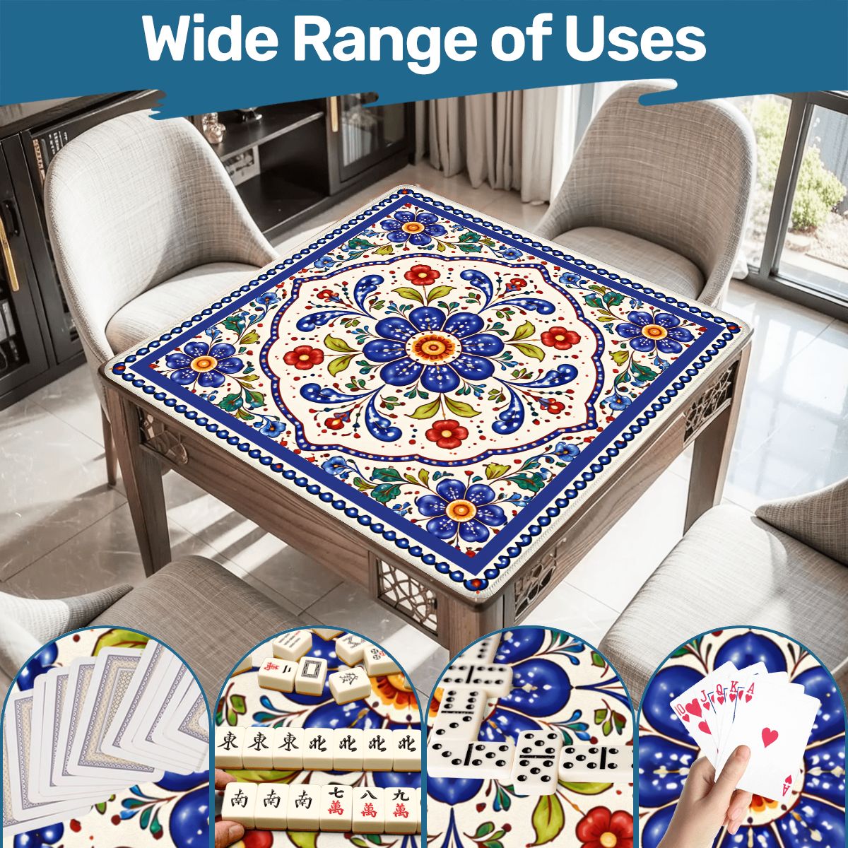 Blue Porcelain Garden Mahjong Mat