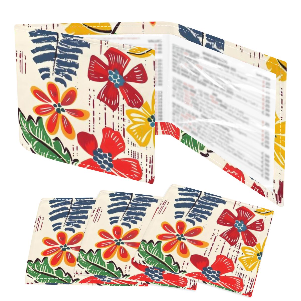 Floral Heritage Red Blue Yellow Flowers 4 Mahjong Card Holder with Line Finder
