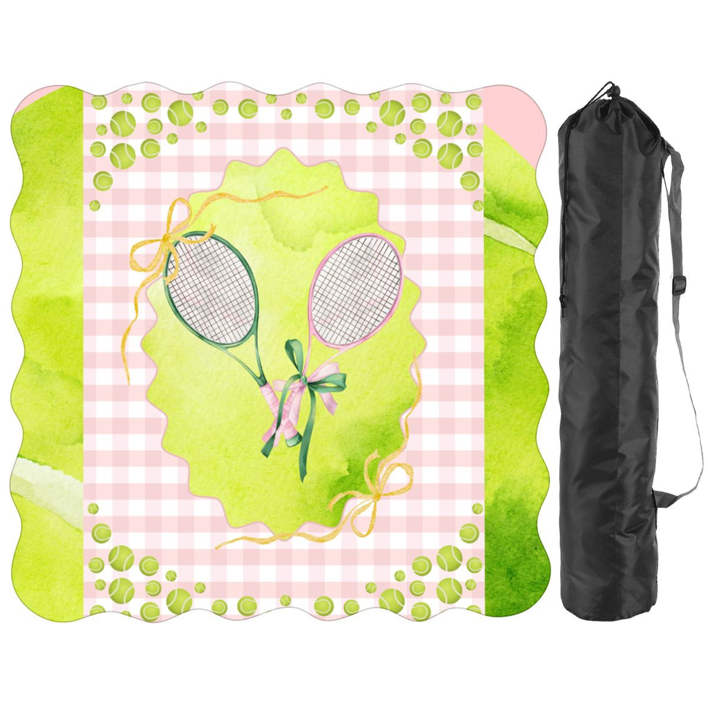 Green And Pink Tennis Themed Scalloped Mahjong Mat