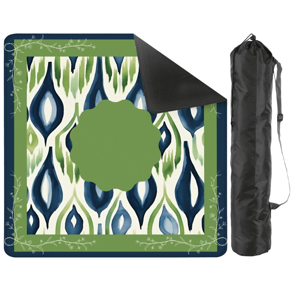 Ikat Watercolor Blue And Green Mahjong Mat