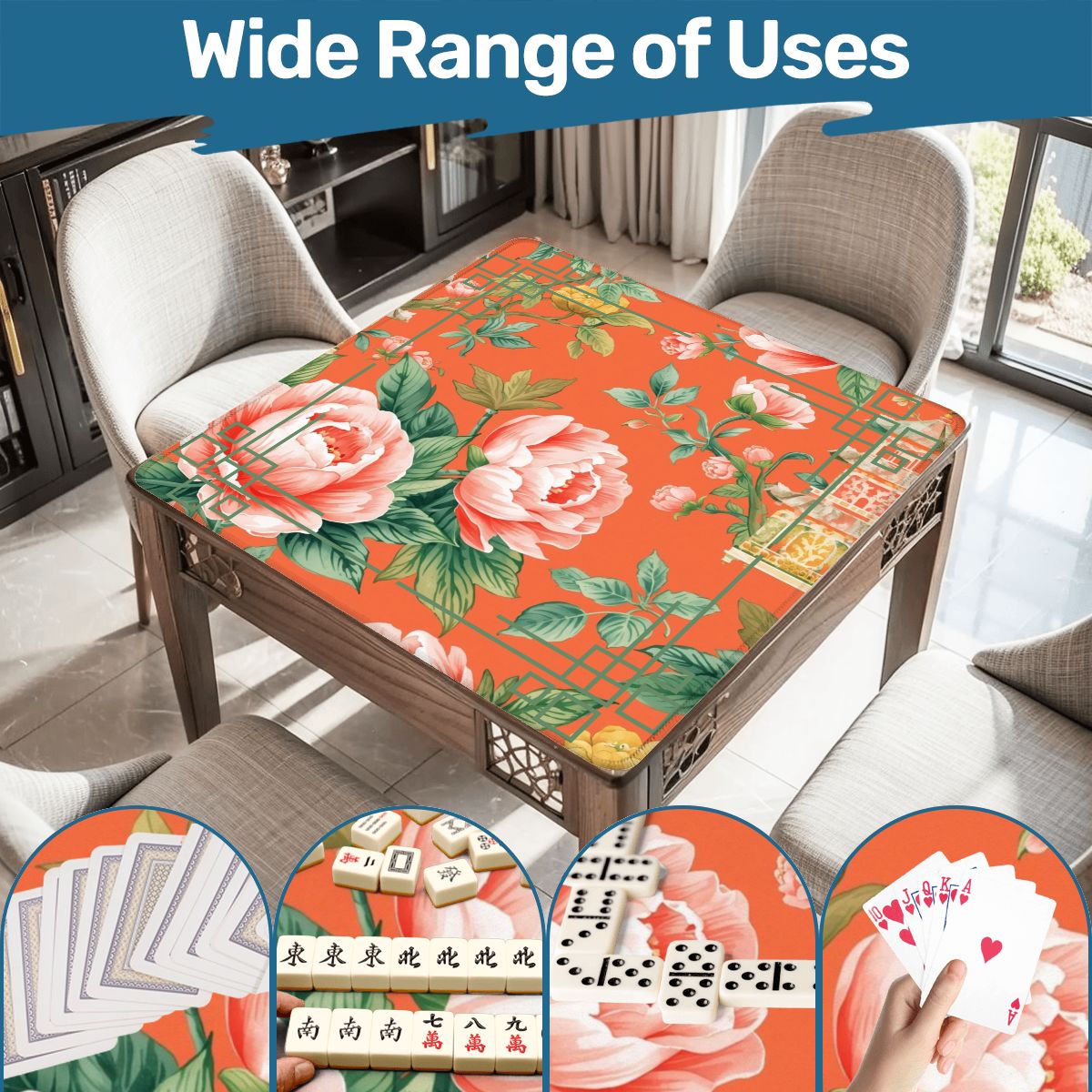 Chinoiserie Blooming Peonies Mahjong Mat