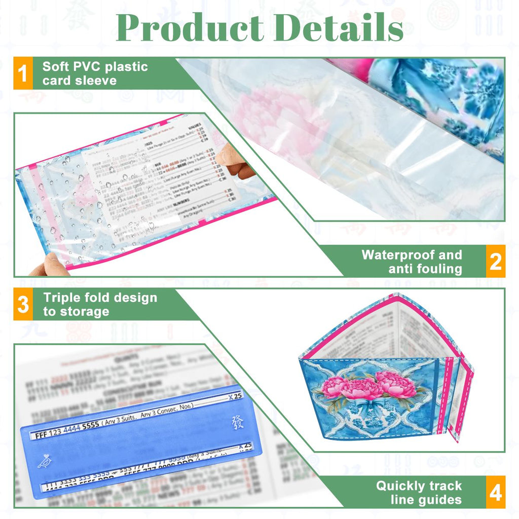Pink Peony Watercolor Blue, 4 Mahjong Card Holder with Line Finder