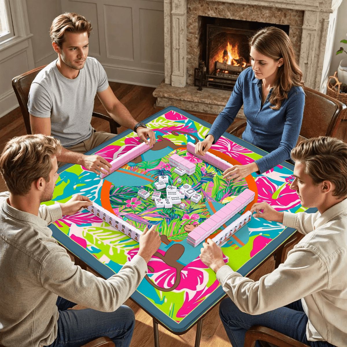 Lime In The Coconut Tropical Oasis Monkey Mahjong Mat