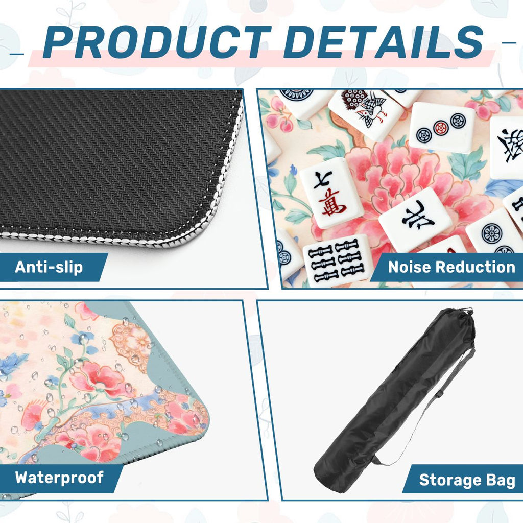 Famille Rose Pink Peony, Baby Blue Floral Chinoiserie Mahjong Mat