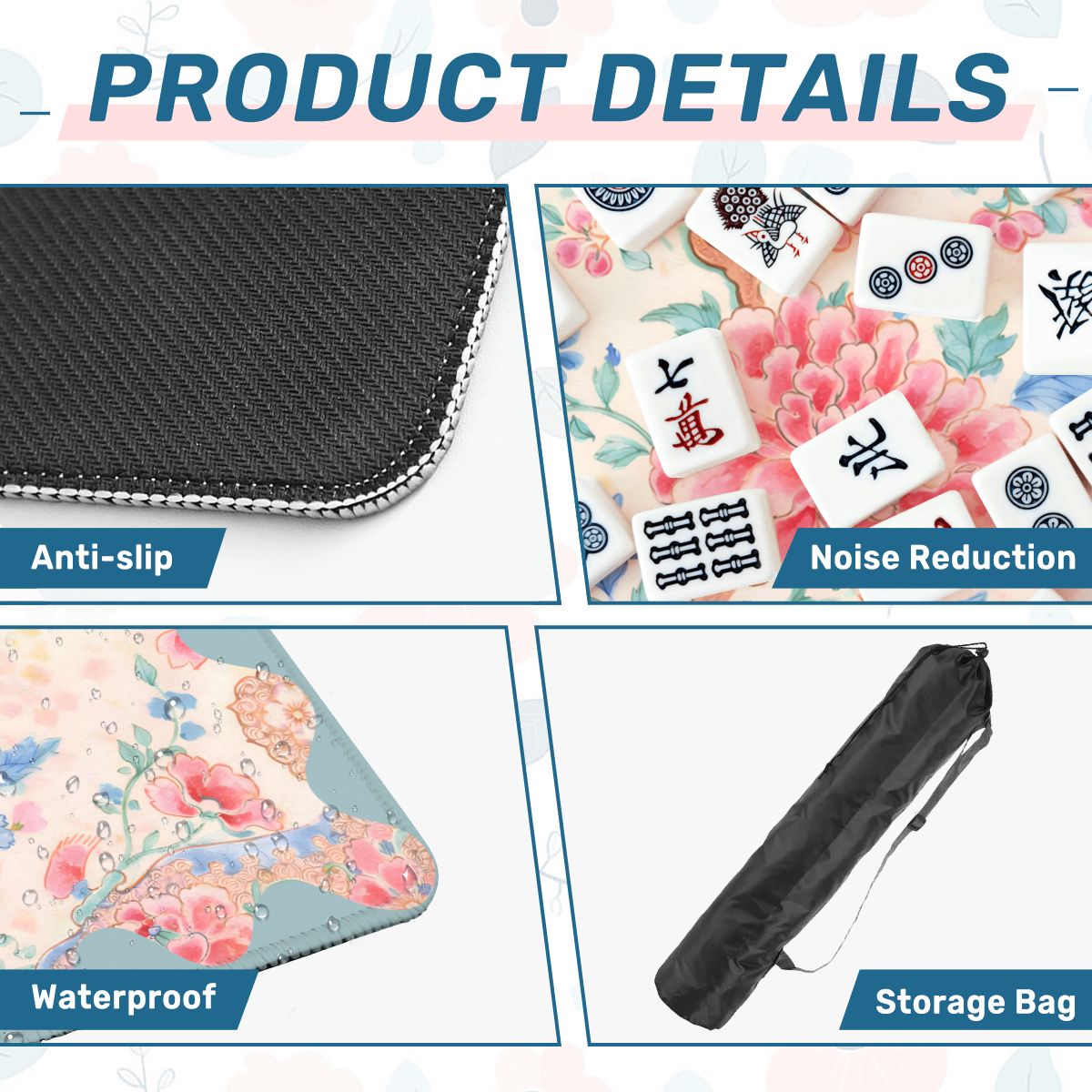 Famille Rose Pink Peony, Baby Blue Floral Chinoiserie Mahjong Mat