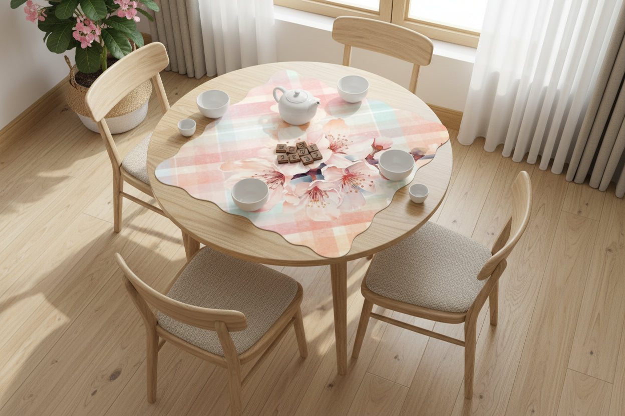 Spring Cherry Blossom Pretty Preppy Watercolor Scalloped Mahjong