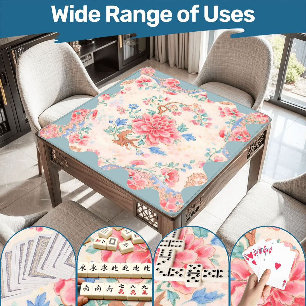 Famille Rose Pink Peony, Baby Blue Floral Chinoiserie Mahjong Mat