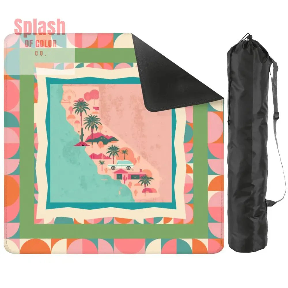 California Dreaming State Pride Modern Coral, Green Pink Preppy Mahjong Mat
