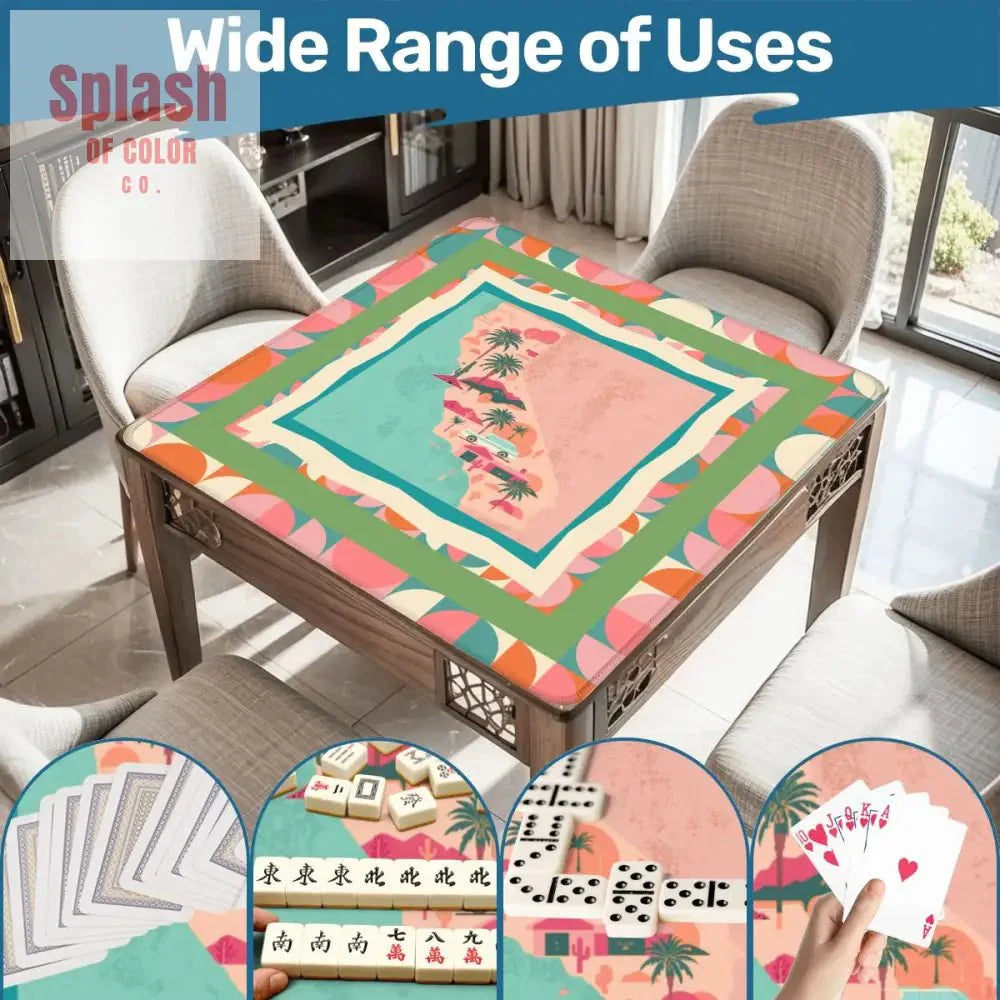 California Dreaming State Pride Modern Coral, Green Pink Preppy Mahjong Mat