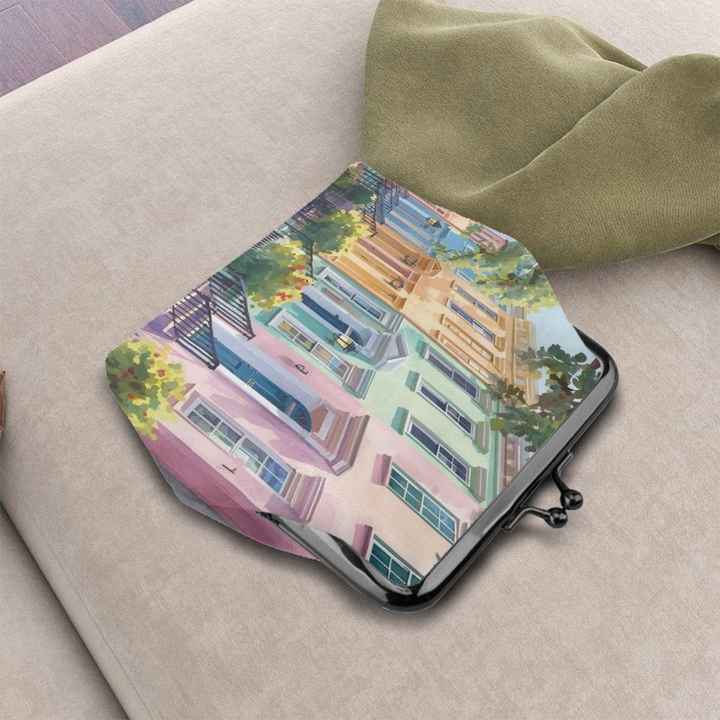 Charleston South Carolina Preppy Pastel Vintage Women's Leather Kiss Lock Coin Purse