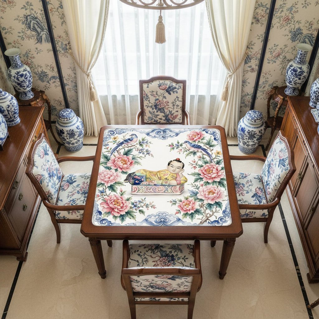 Opium Headrest Chinoiserie Asian Garden Mahjong Mat