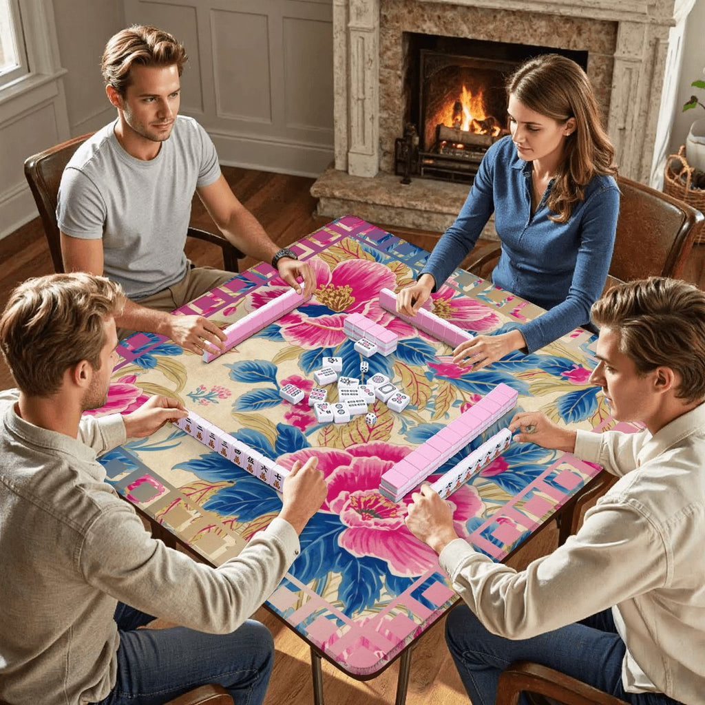 The Secret Garden Floral Pink, Blue Mahjong Mat