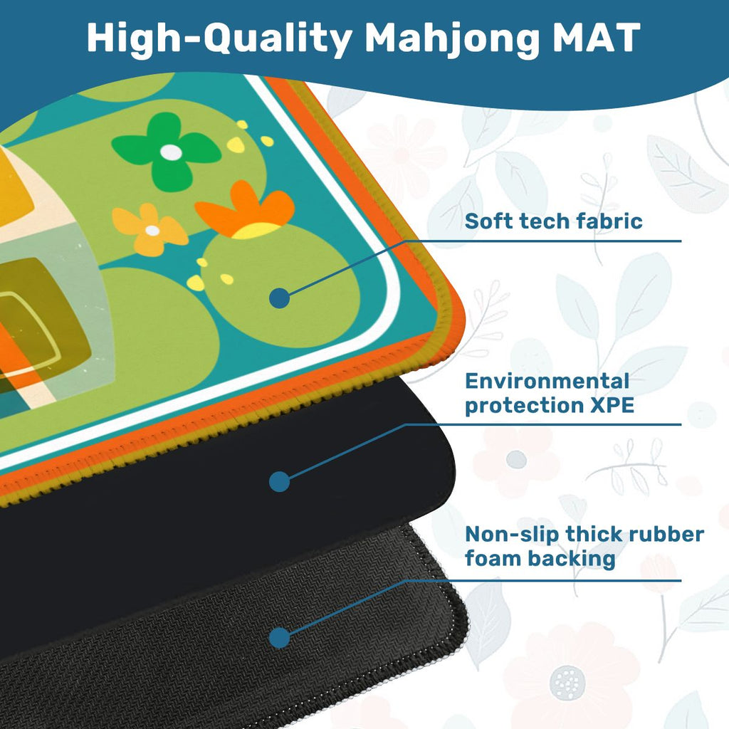 The Modern Four Seasons Mahjong Mat, Orange Teal Green Mahj Mat