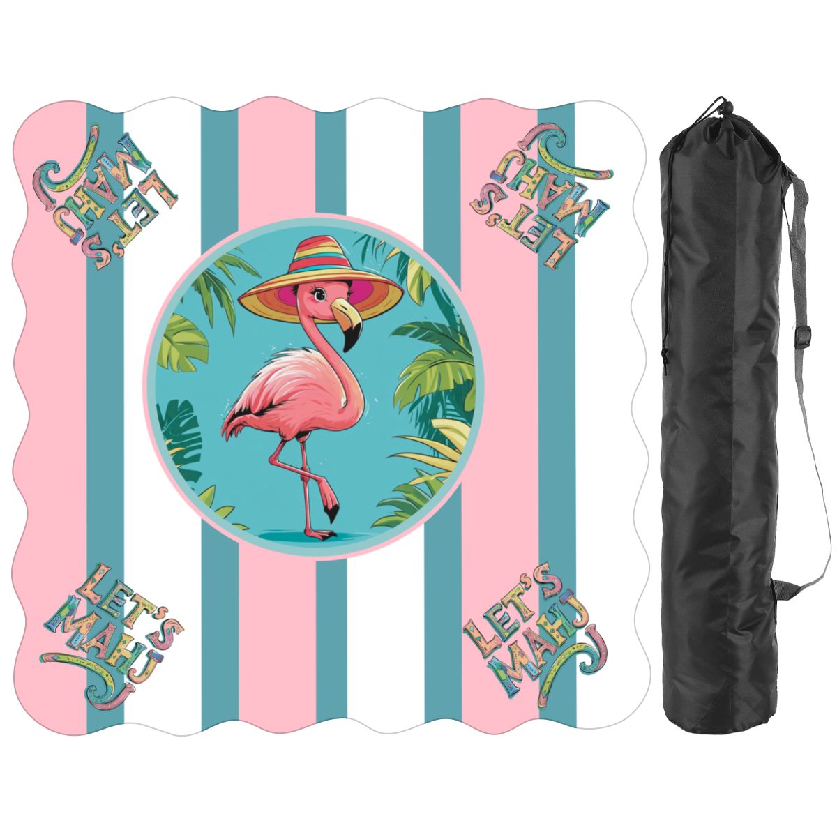 Let's Mahj Tropical Flamingo Pink And White Striped Scalloped Mahjong Mat