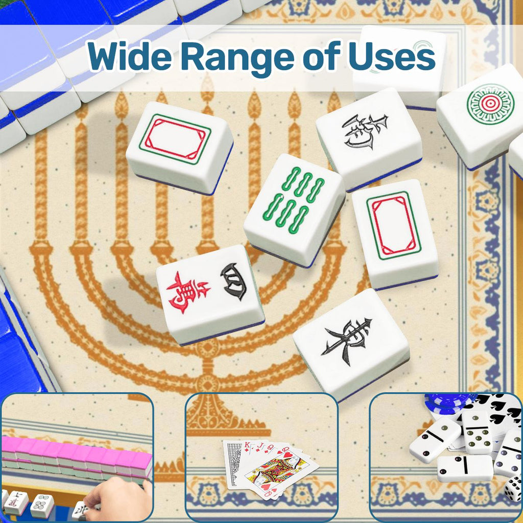 Hanukkah Mahjong Mat With Menorah And Dreidels