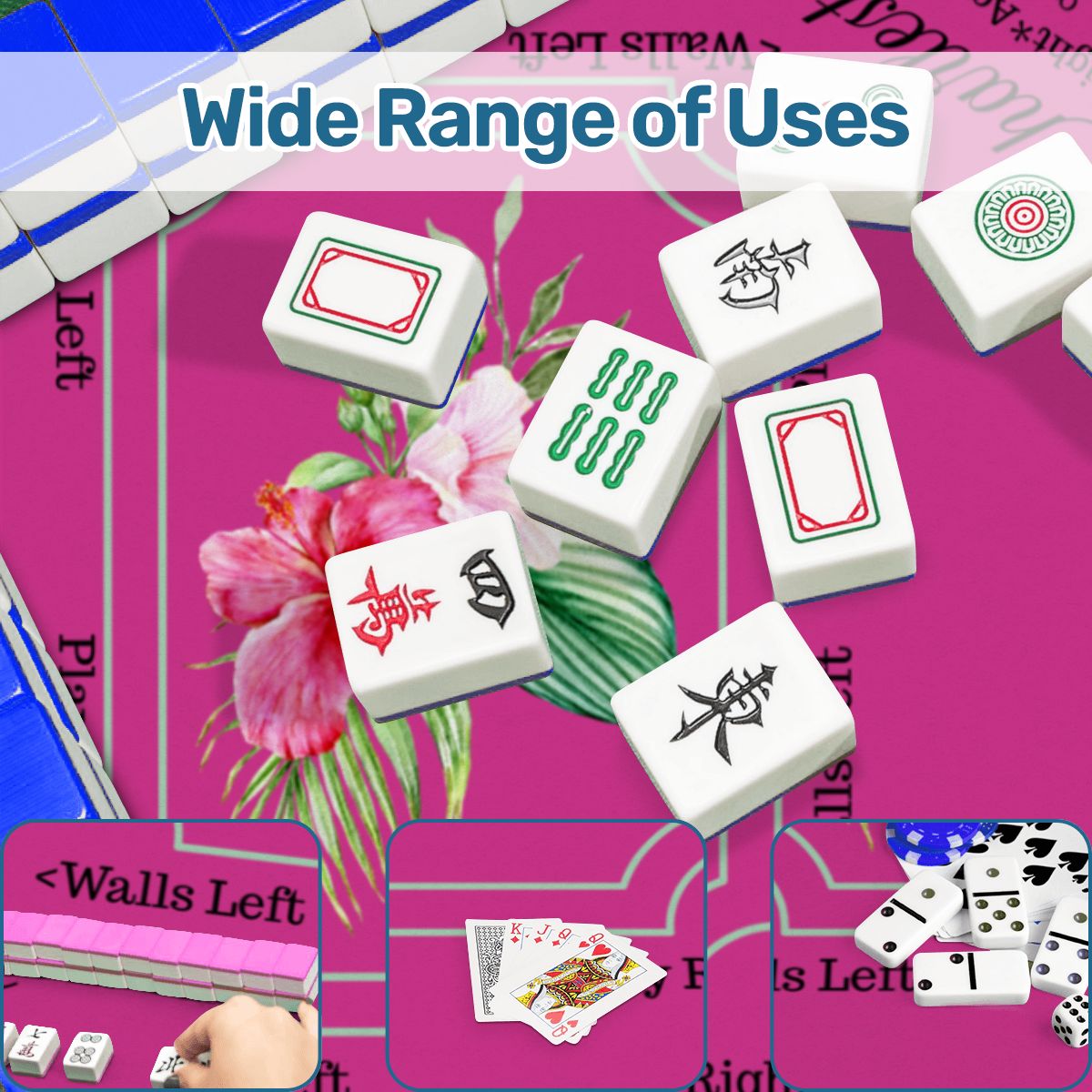Mini Mahjong Mat With Instructions, Hot Fuscia Floral  (Ship Rolled up)