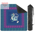 Chinese Dragon Royal Blue Hot Pink Teal Greek Key Border Mahjong Mat