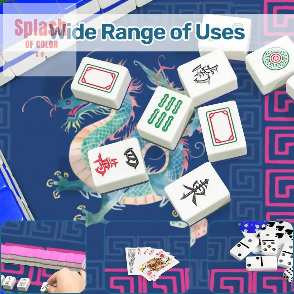 Chinese Dragon Royal Blue Hot Pink Teal Greek Key Border Mahjong Mat