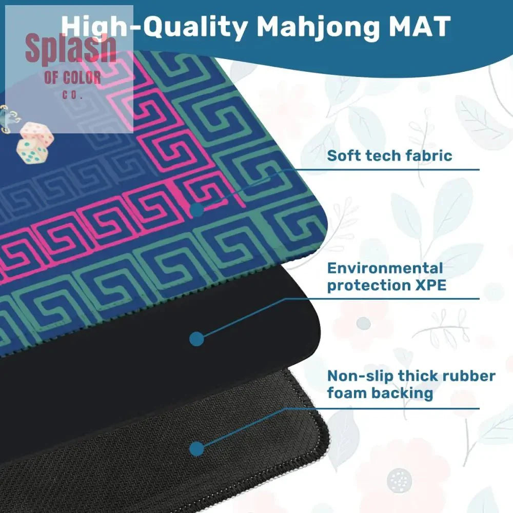 Chinese Dragon Royal Blue Hot Pink Teal Greek Key Border Mahjong Mat
