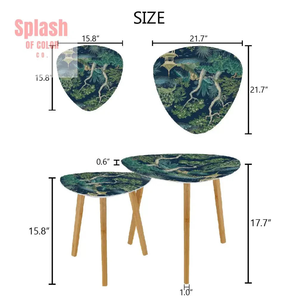 Chinoiserie Asian Floral Pagoda Tranquil Zen Garden Modern Nesting Tables
