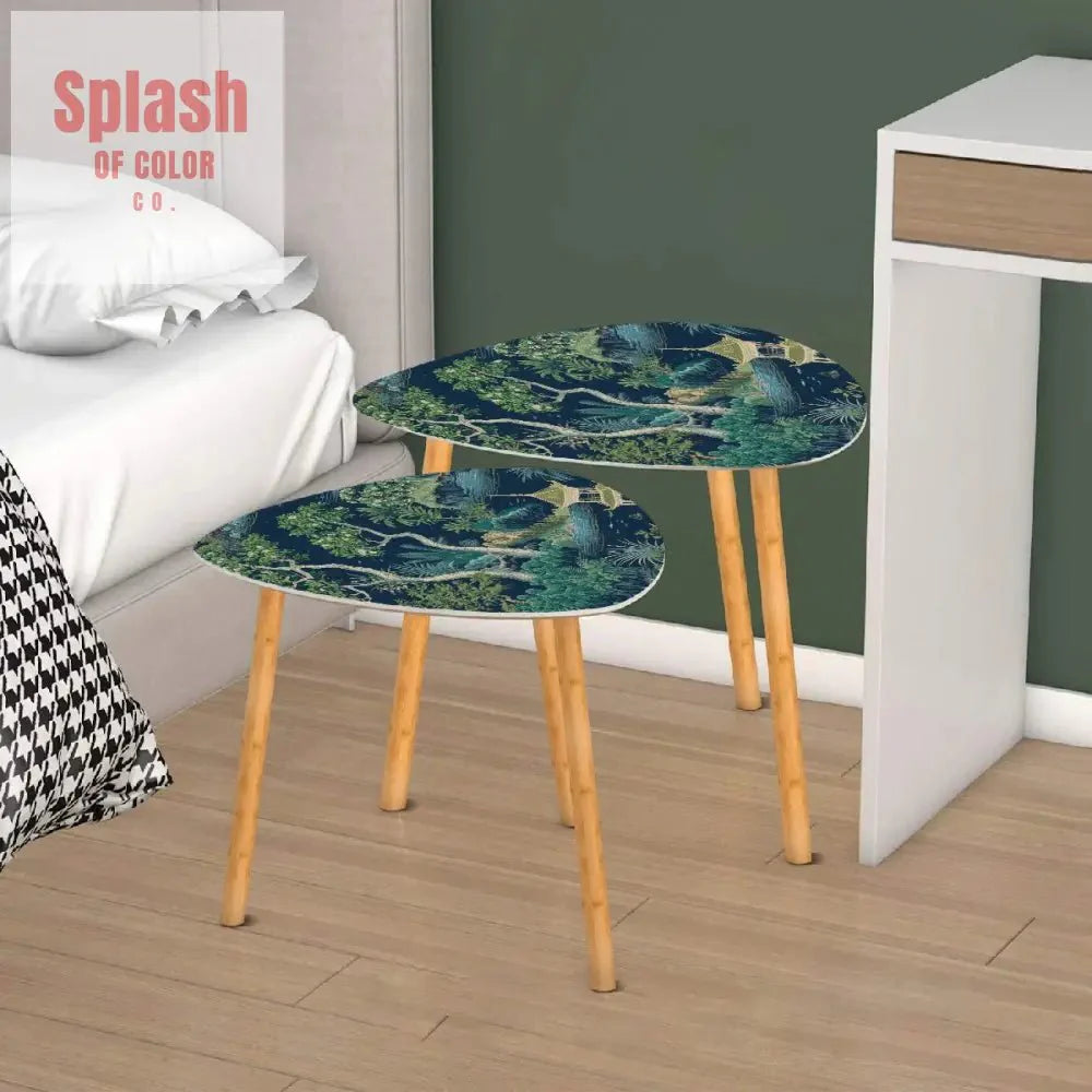 Chinoiserie Asian Floral Pagoda Tranquil Zen Garden Modern Nesting Tables