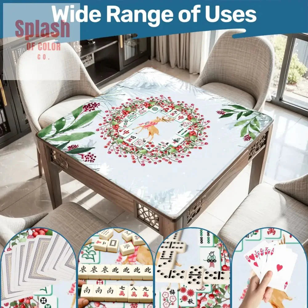 Christmas Mahjong Mat, Mahjong Tile Wreath Festive Winter Season Mahj Game Night Mat