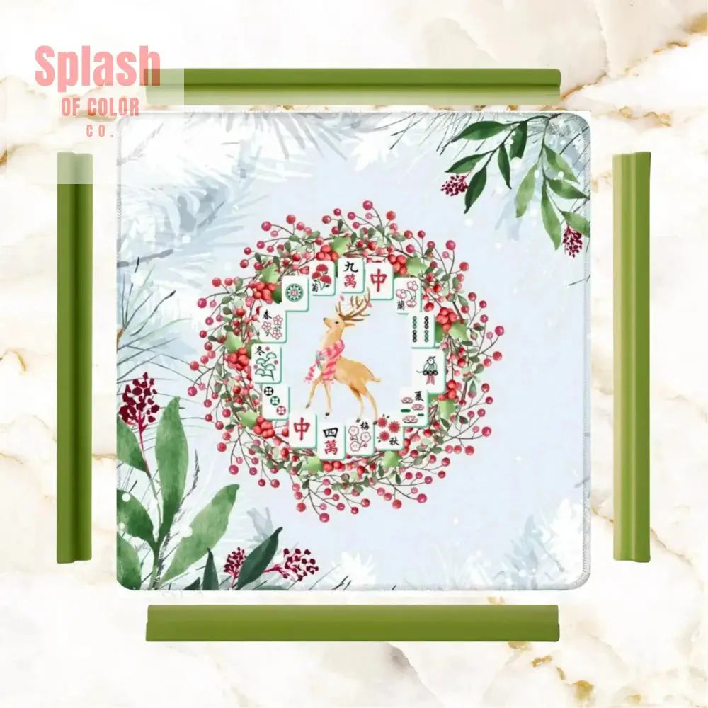 Christmas Mahjong Mat, Mahjong Tile Wreath Festive Winter Season Mahj Game Night Mat