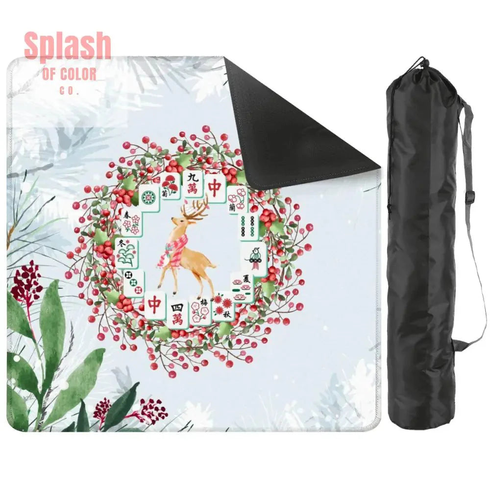 Christmas Mahjong Mat, Mahjong Tile Wreath Festive Winter Season Mahj Game Night Mat