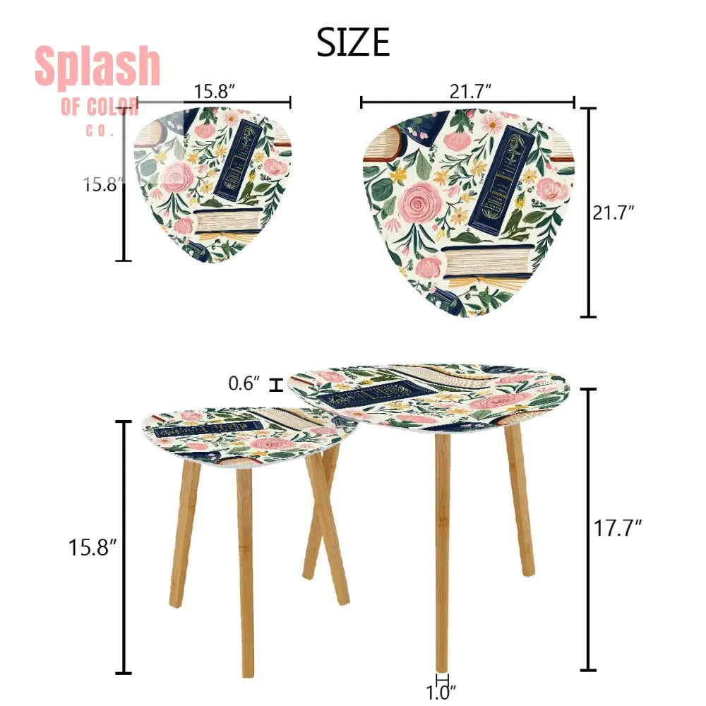 Cozy Book Nook Modern Floral Designed Book Lover Nesting Tables