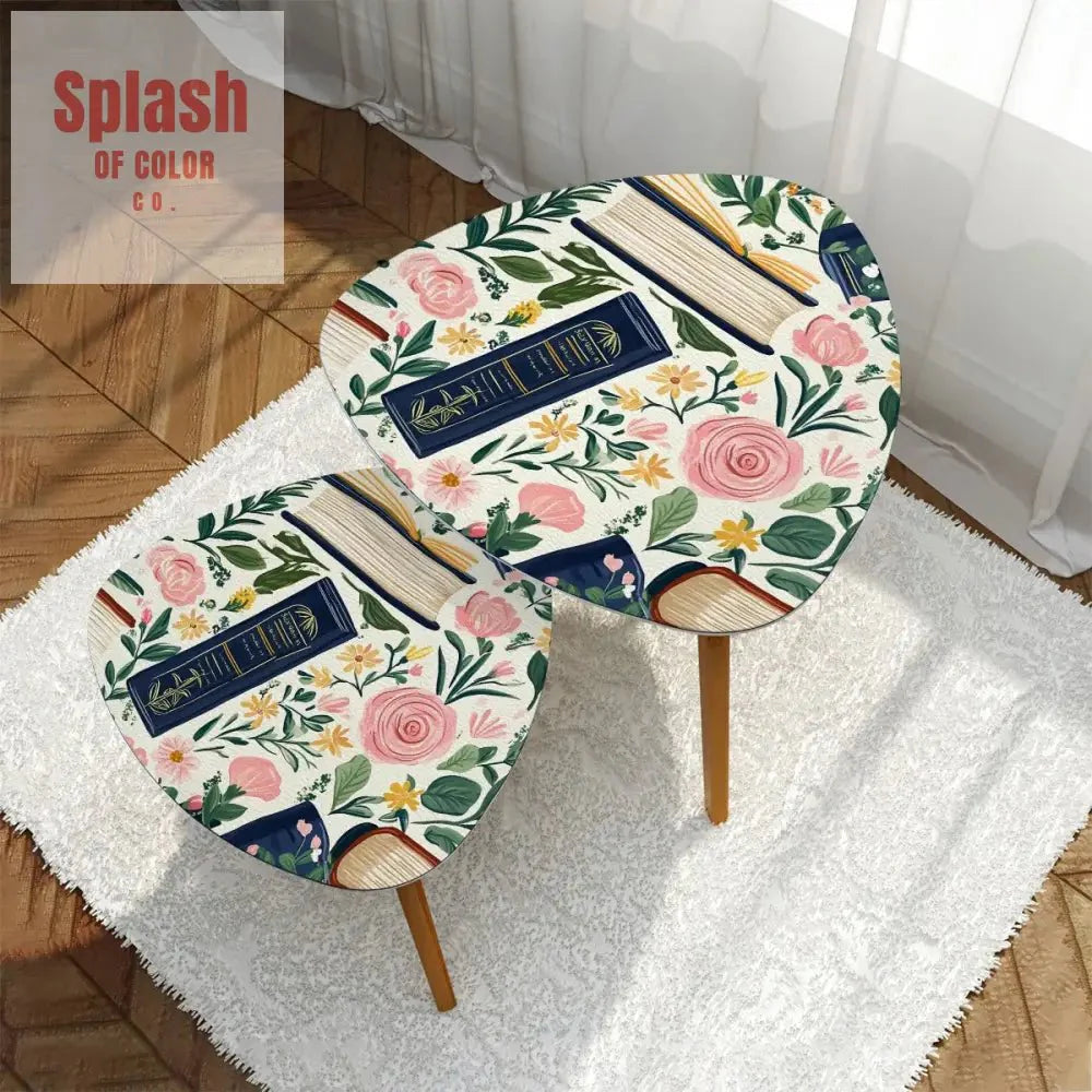 Cozy Book Nook Modern Floral Designed Book Lover Nesting Tables