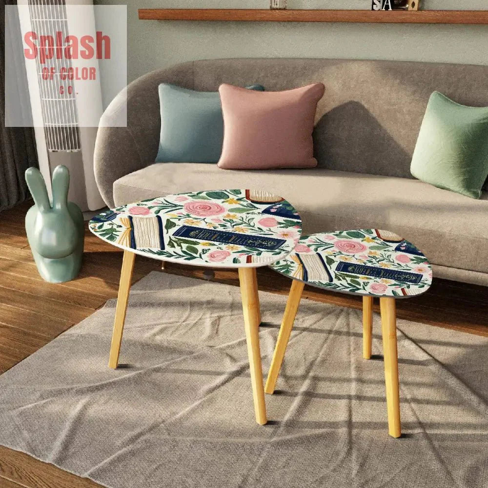 Cozy Book Nook Modern Floral Designed Book Lover Nesting Tables