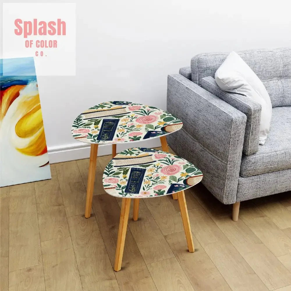Cozy Book Nook Modern Floral Designed Book Lover Nesting Tables