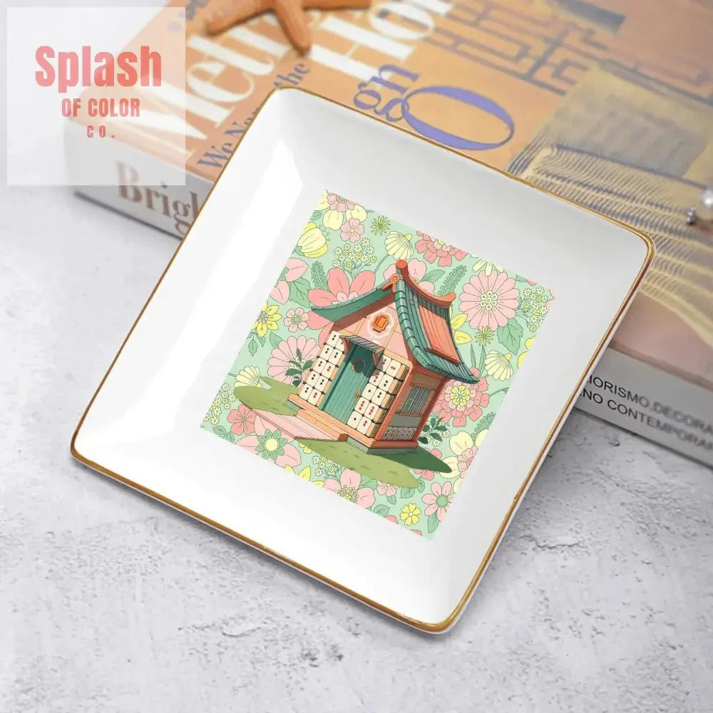 Mahjong Appetizer Dessert Plates With Cottage Floral Mahjong Tile House Design