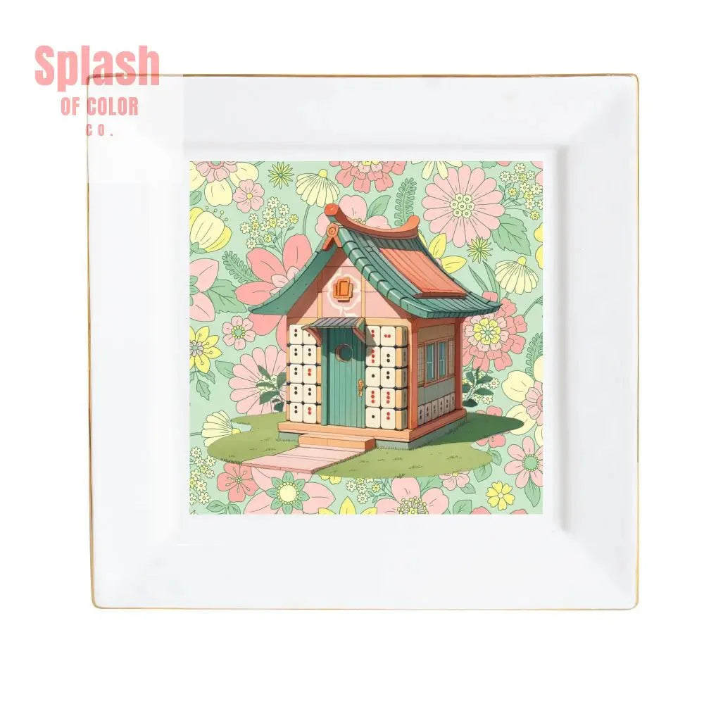 Mahjong Appetizer Dessert Plates With Cottage Floral Mahjong Tile House Design